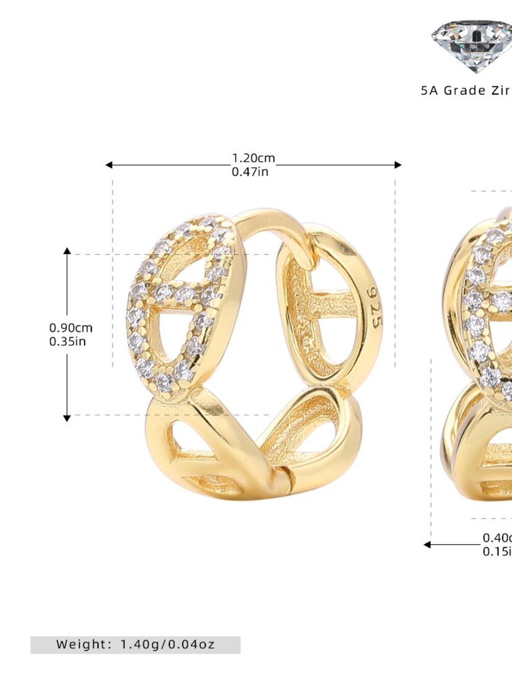 Mariner Link Huggie Style Earrings  - 18k Gold Plated Sterling Silver - Picture 7 of 9